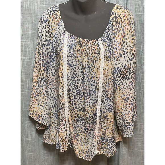 Zac & Rachel Women’s White Multicolored Animal Print Loose Flowing Gauzy XL Top - Picture 1 of 14